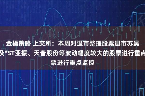 金橘策略 上交所：本周对退市整理股票退市苏吴，以及*ST亚振、天普股份等波动幅度较大的股票进行重点监控