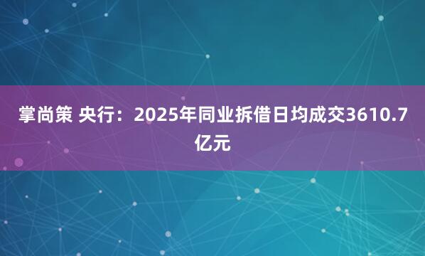 掌尚策 央行：2025年同业拆借日均成交3610.7亿元